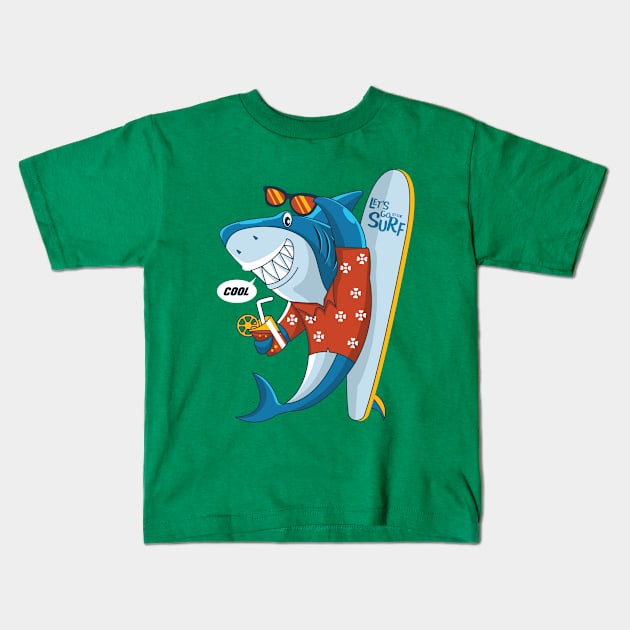 Shark Surfer Kids T-Shirt by Mako Design 